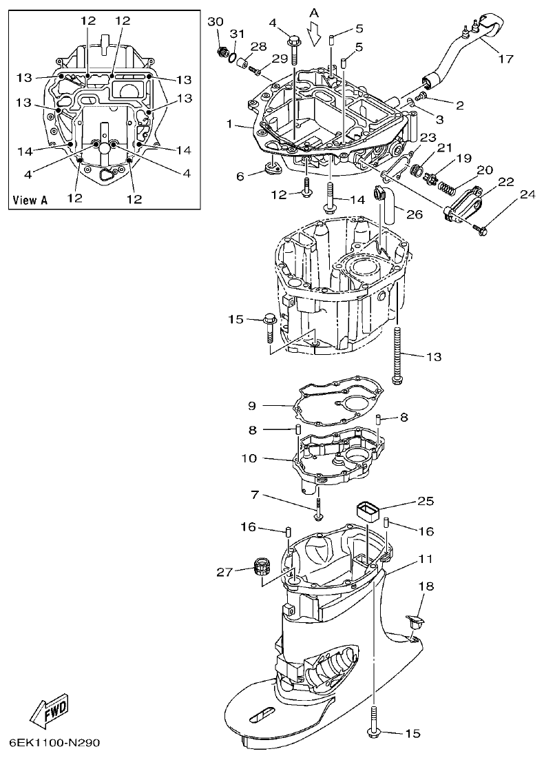 Yamaha F115B, FL115B, FL115BET UPPER CASING parts diagram